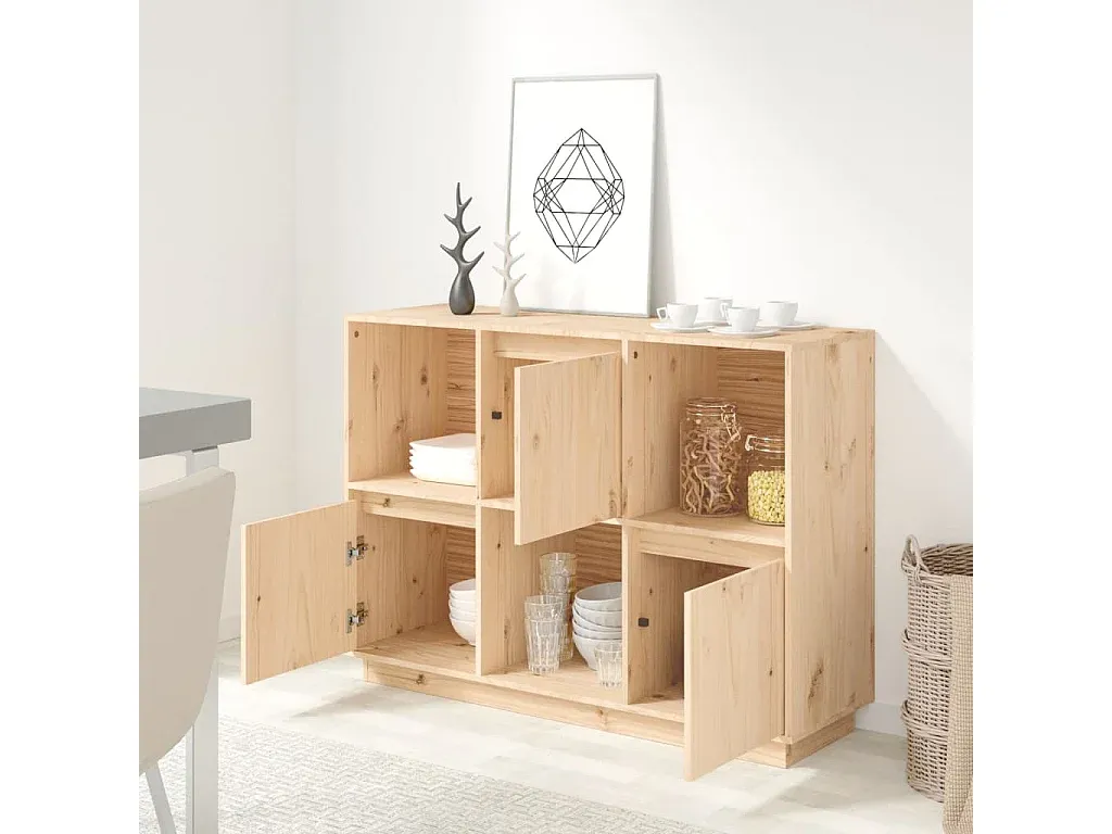Sideboard aus massivem Kiefernholz 110,5x35x80 cm-Basneoion