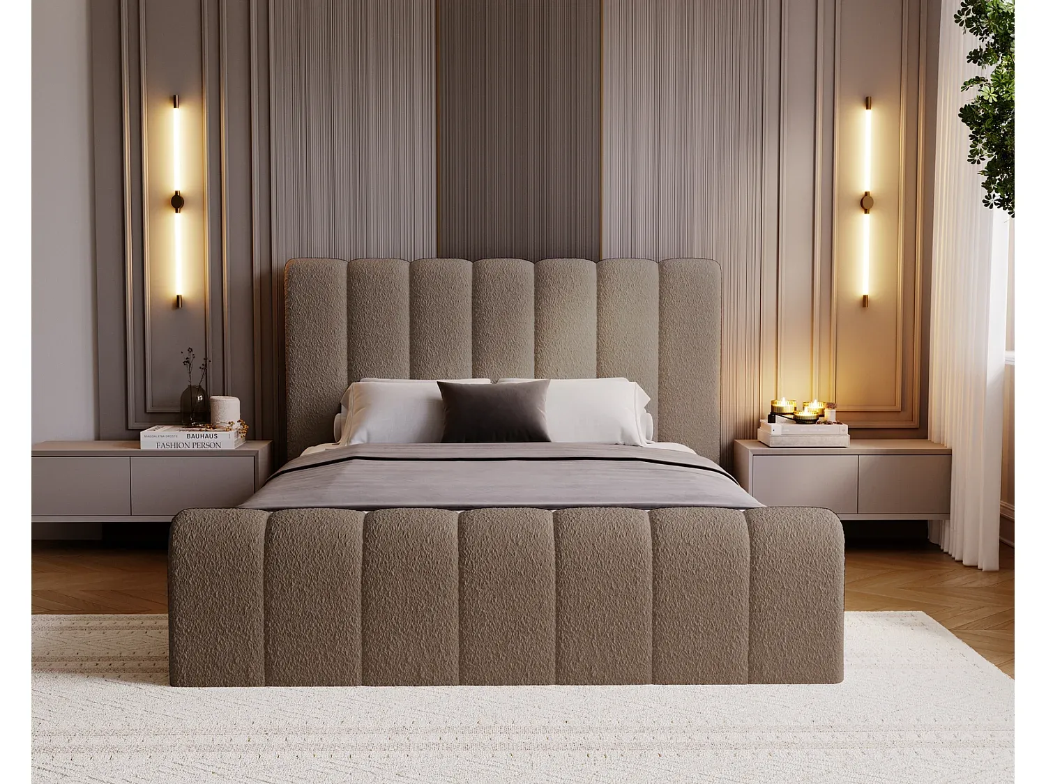 Polsterbett mit Bettkasten und Kopfteil 180x200 cm in Braun-Basneoion