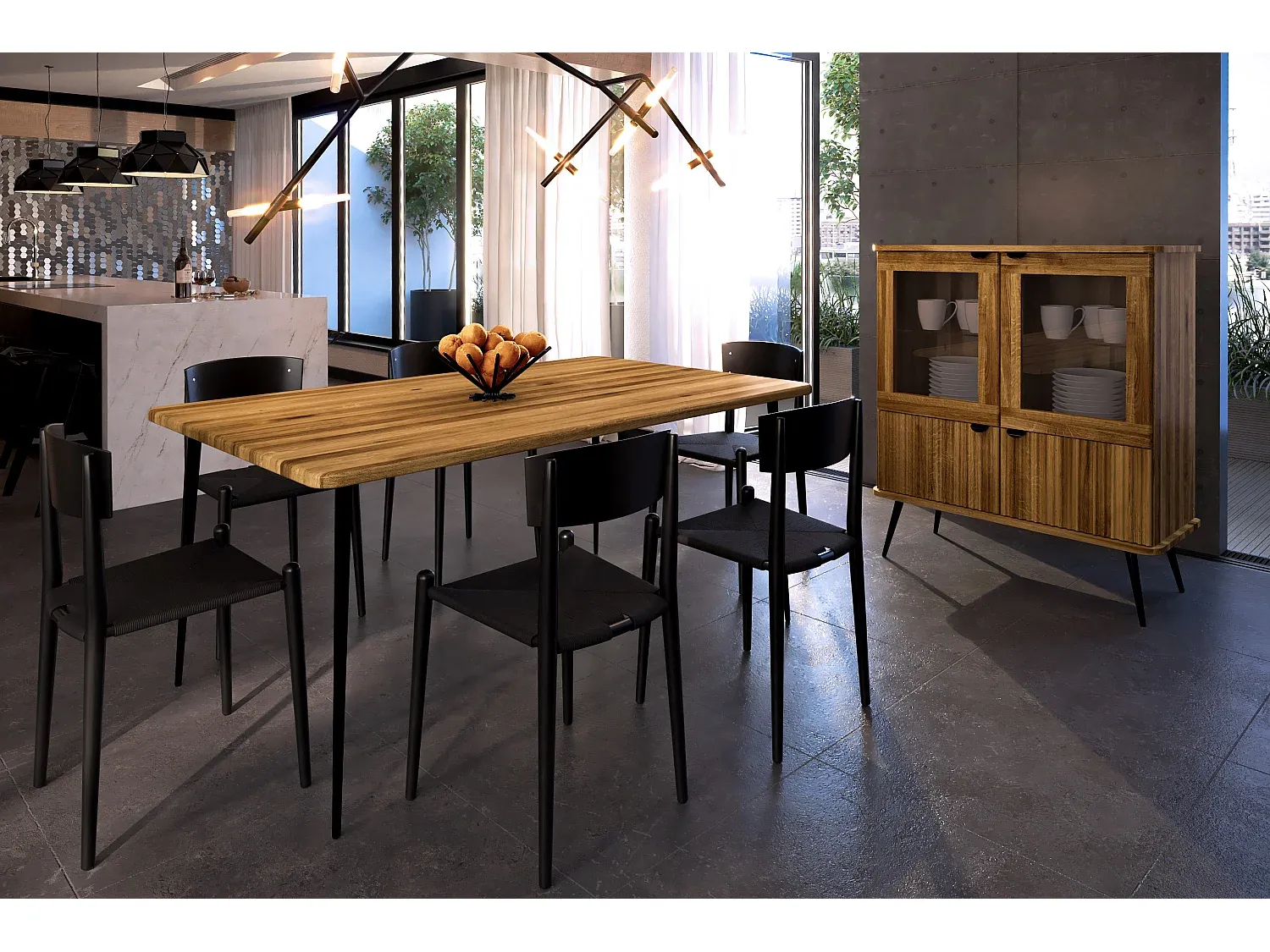 Esstisch aus massiver Wildeiche, naturgeölt, 90x170 cm-Basneoion