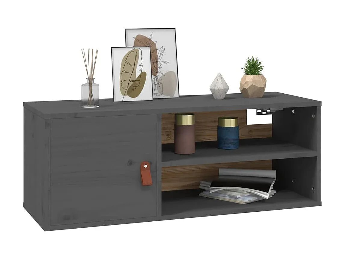 Grauer Hängeschrank aus Kiefernholz 80x30x30 cm-Basneoion