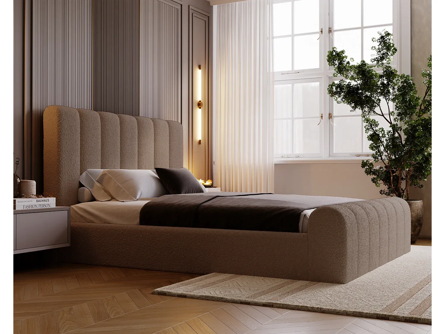 Polsterbett mit Bettkasten und Kopfteil 180x200 cm in Braun-Basneoion