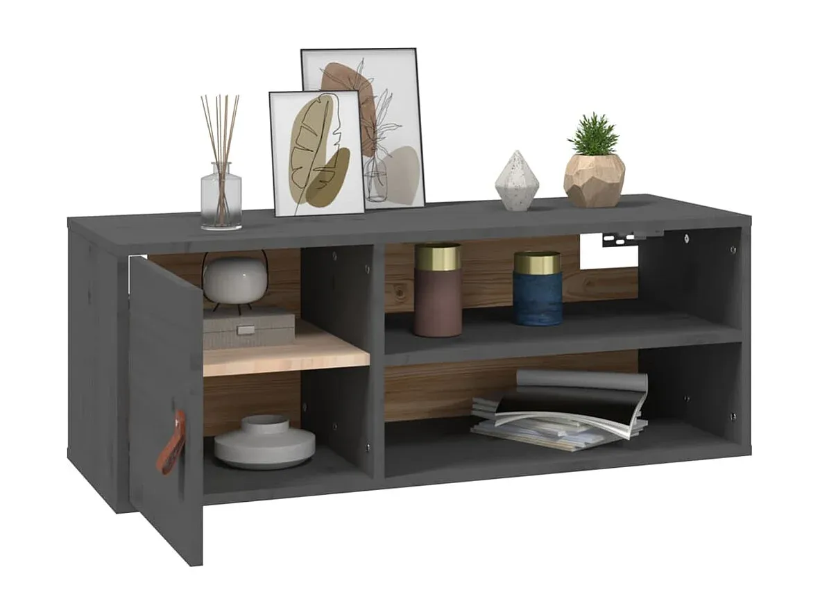 Grauer Hängeschrank aus Kiefernholz 80x30x30 cm-Basneoion