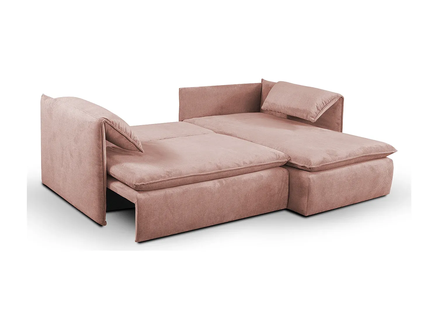 Rosa Ecksofa mit Schlaffunktion aus Cord-Basneoion