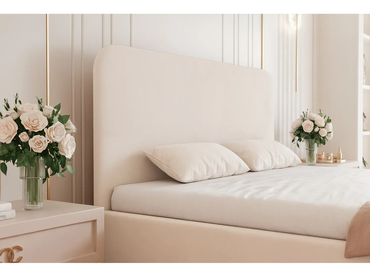 Schlankes Bett mit abnehmbaren Kissen und Bettkasten, 120x200 cm, Beige-Basneoion