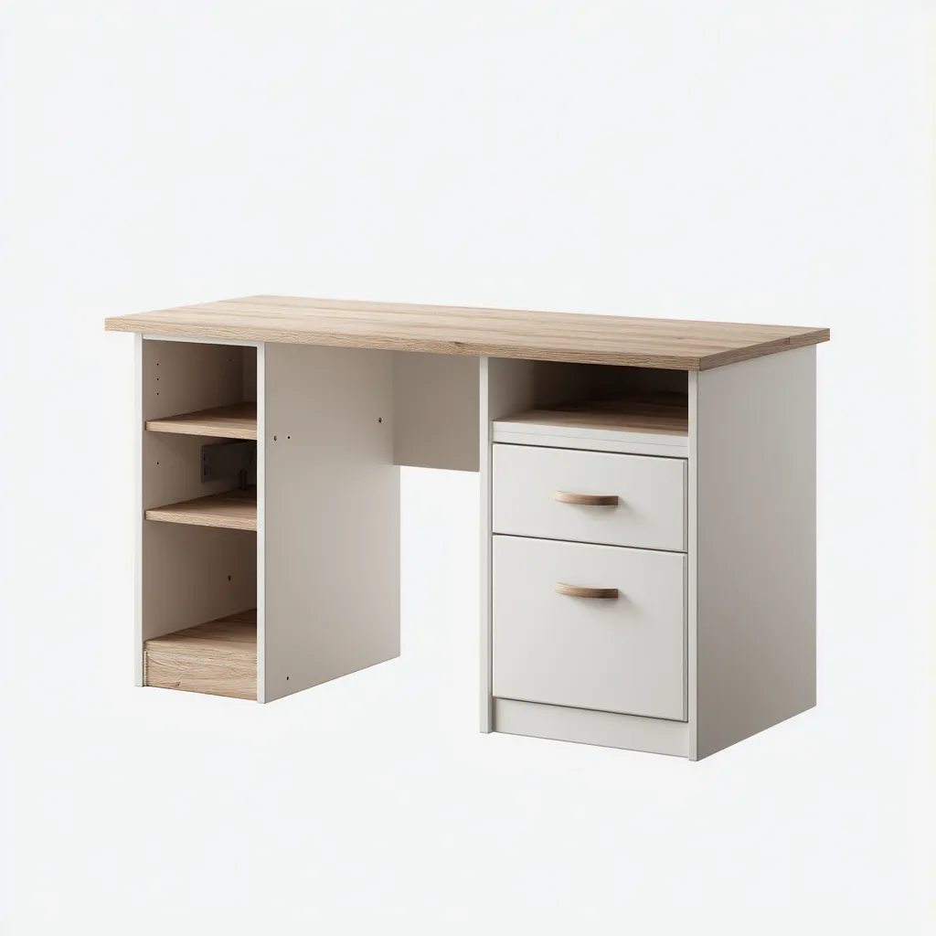 Bureau en bois 140x60x75 cm - blanc et bois clair - design fonctionnel pour bureau-Nestgetlab