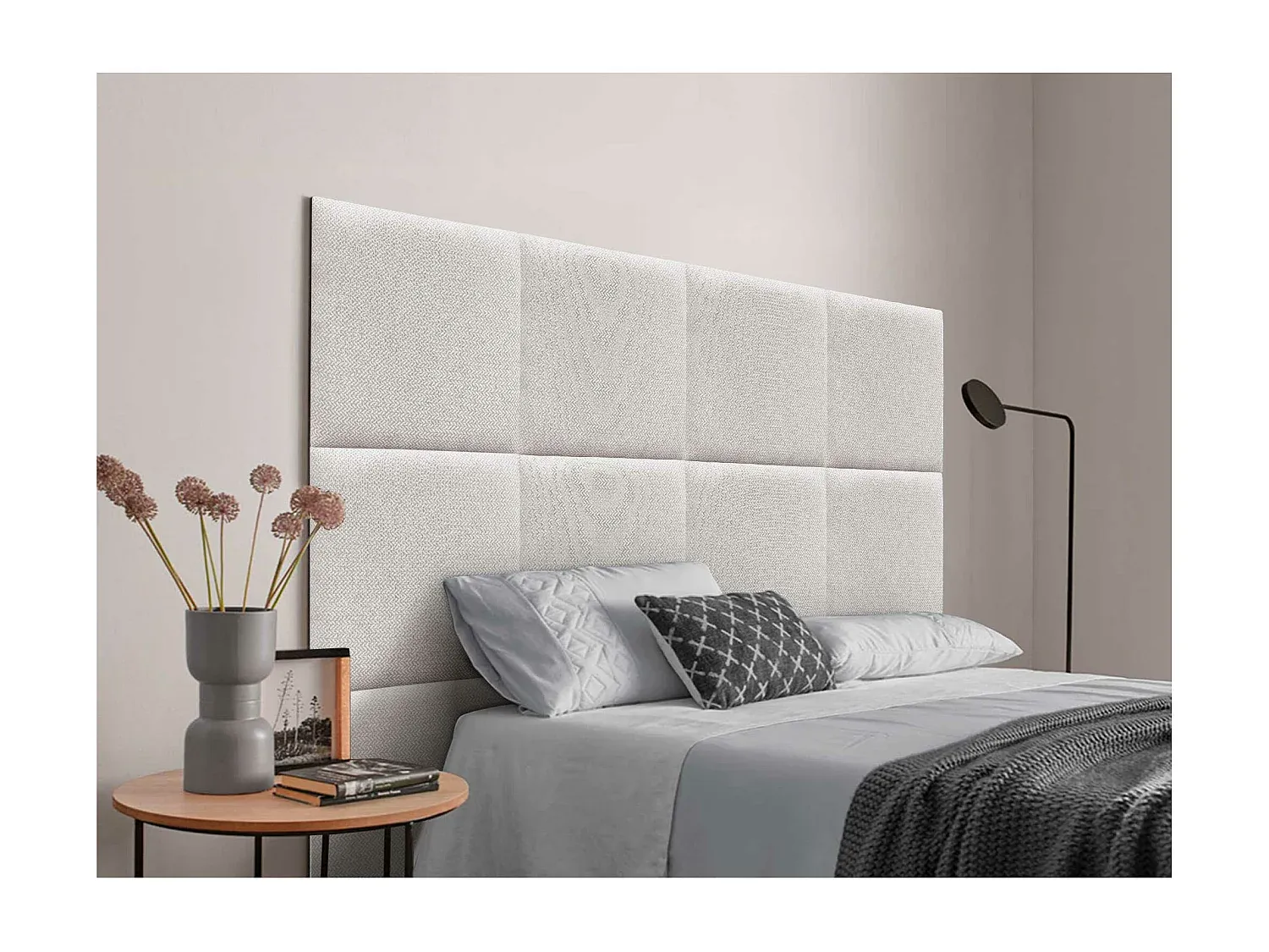Gepolstertes Kopfteil mit selbstklebenden Paneelen für Schlafzimmer, Beige, 180 cm