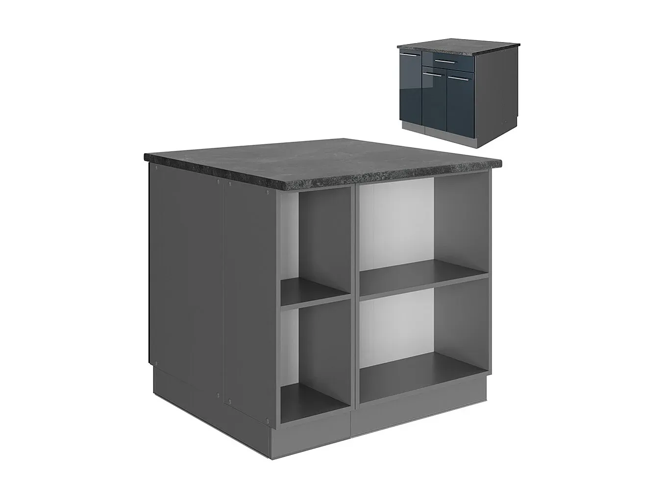 Schwarze Kücheninsel mit Streifen 90x60x82