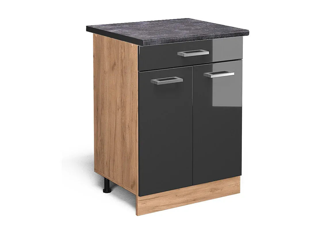 Schwarzer Hochglanz-Küchenunterschrank 60x60x81,6 cm