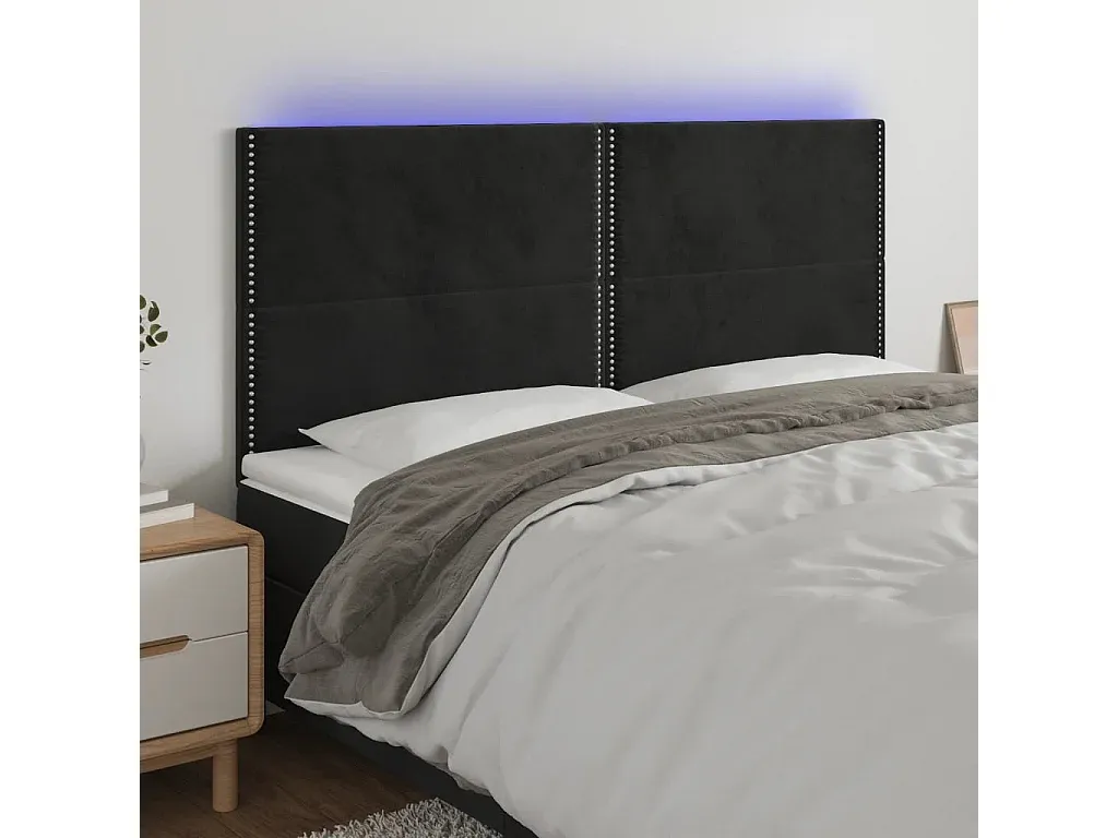 Schwarzes Samt Kopfteil mit LED 180x5x118/128 cm