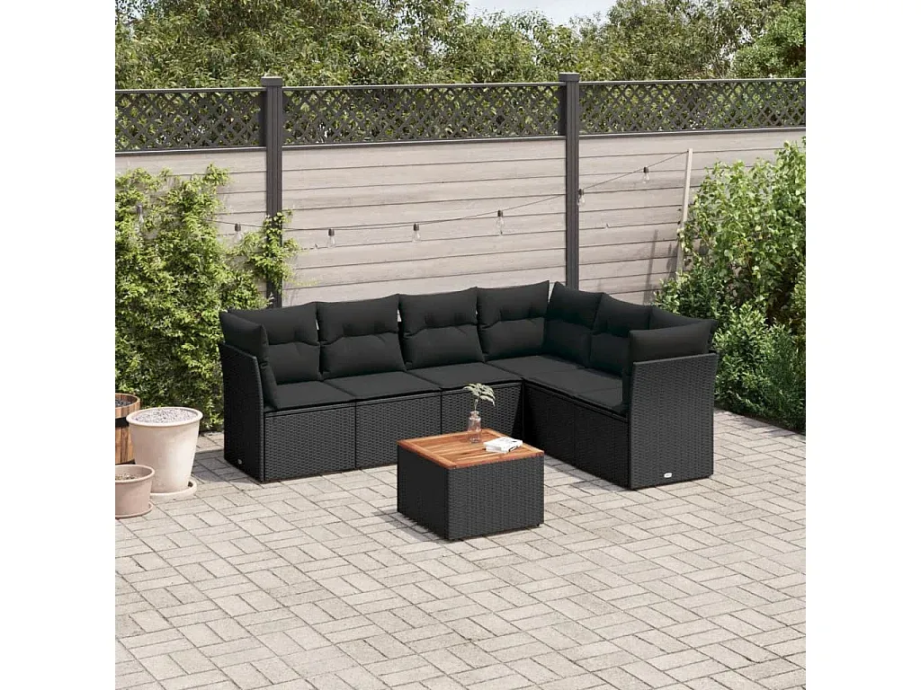 Moderne Lounge-Gartenset mit Kissen, Schwarz, Poly Rattan