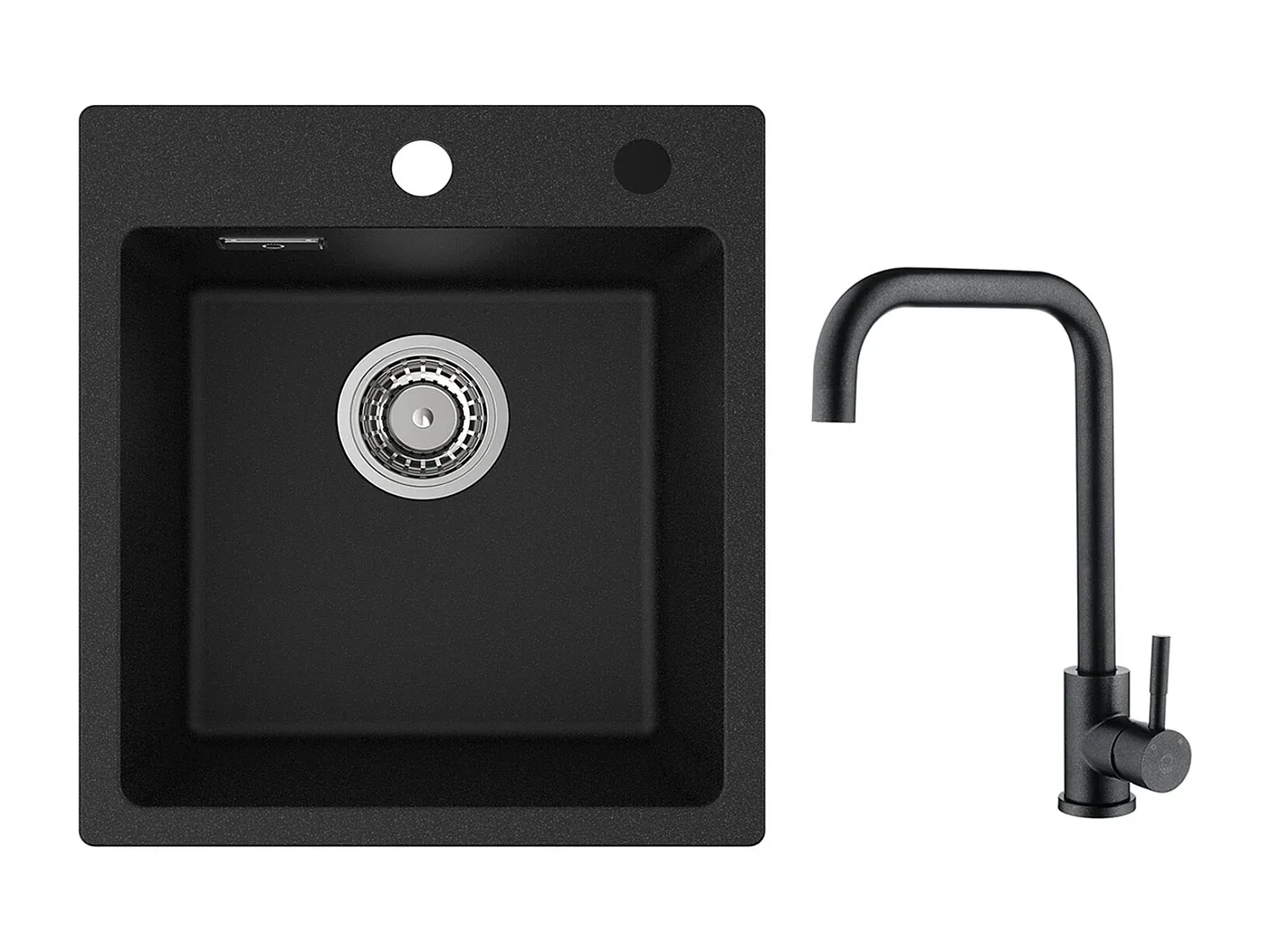 Schwarze Küchenspüle 40 x 45 cm aus Quarz mit Einhebelmischer