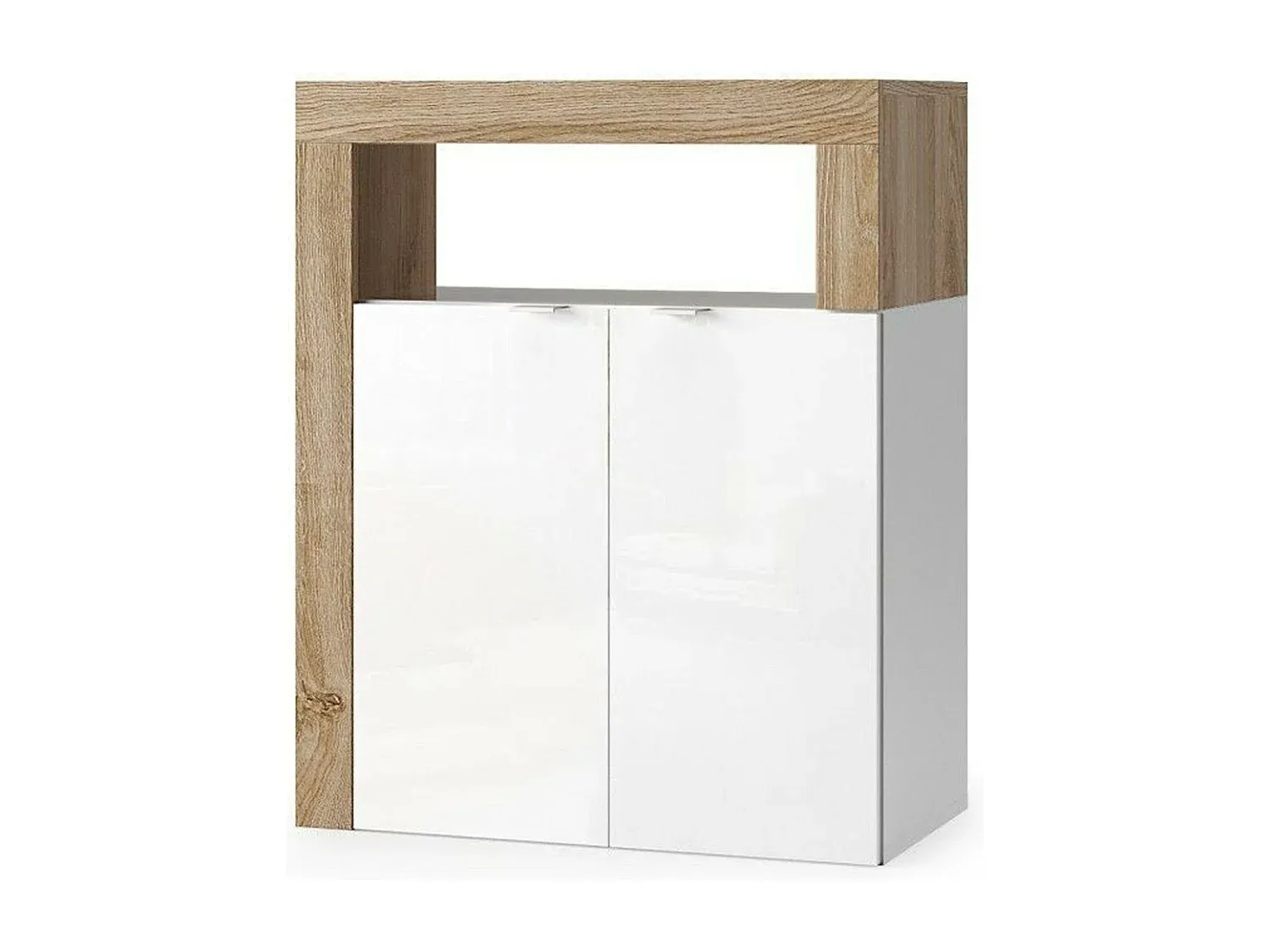 Moderner Badezimmerschrank mit Türen und Regalen in Weiß und Eiche