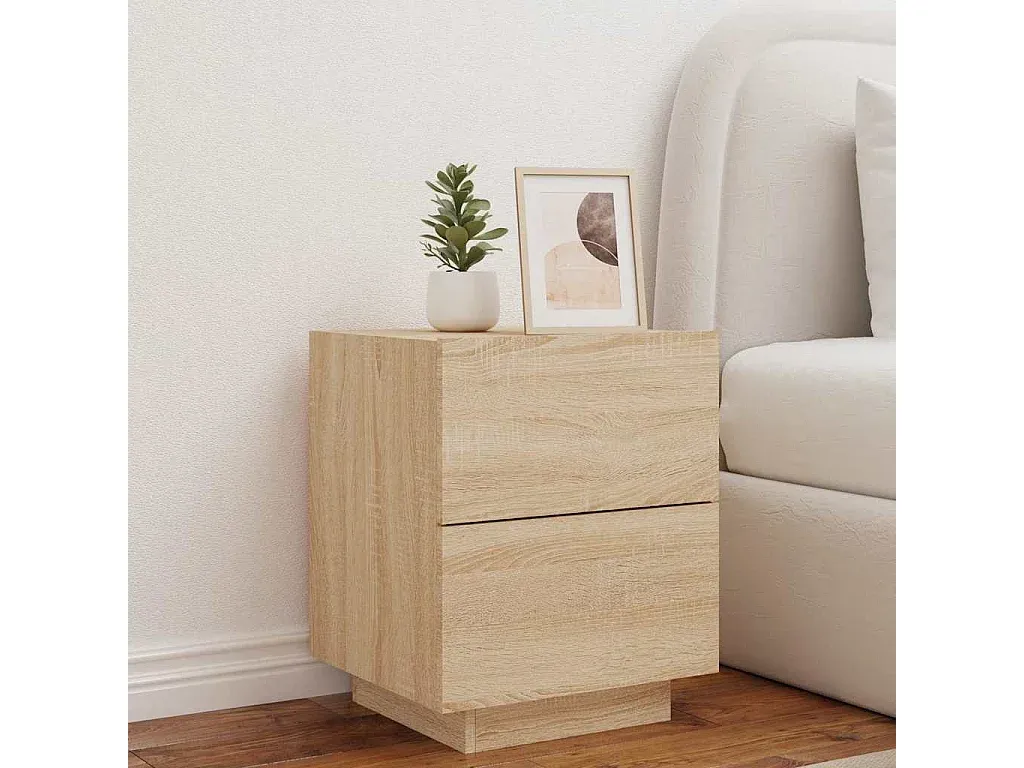 Moderner Nachttisch mit LED-Beleuchtung und Eichenoptik