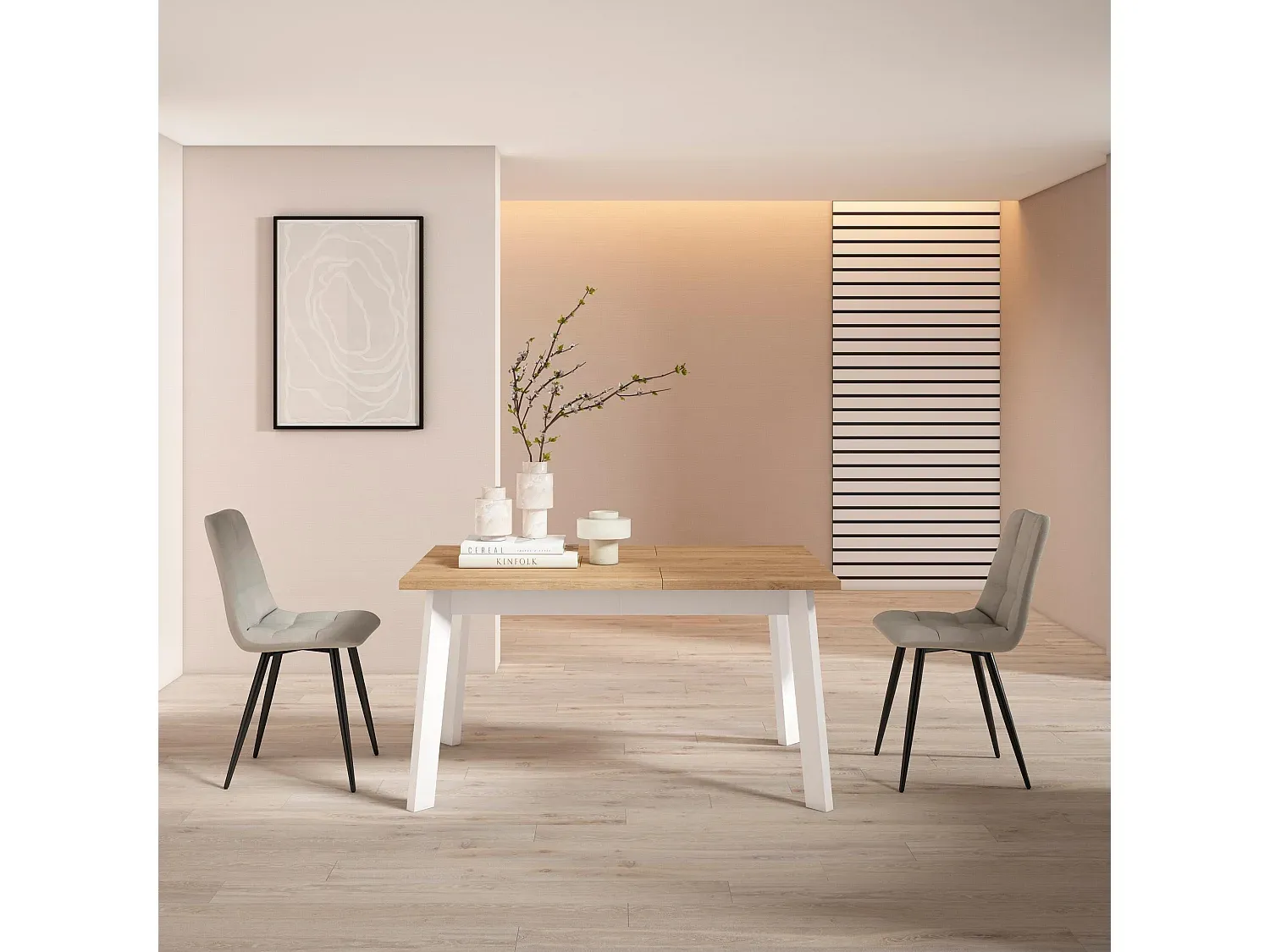 Esstisch für 6 Personen mit Holzbeinen