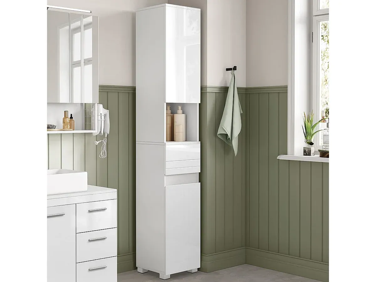 Hochschrank für Badezimmer mit Türen, Schublade und Fach - Höhe 170 cm