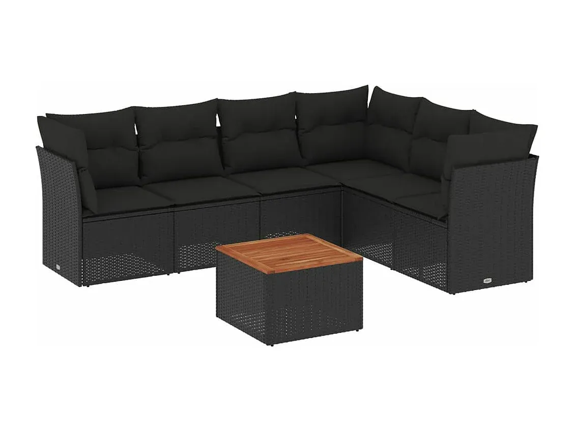 Moderne Lounge-Gartenset mit Kissen, Schwarz, Poly Rattan