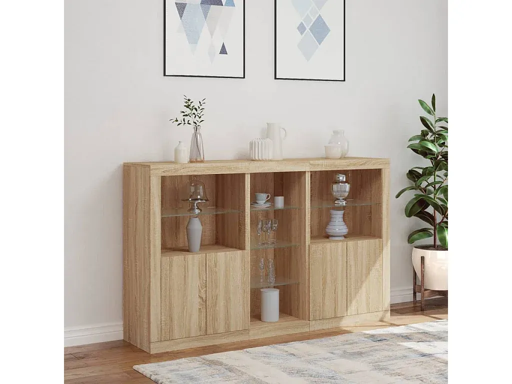 Moderne Anrichte mit LED-Beleuchtung in Eichenoptik