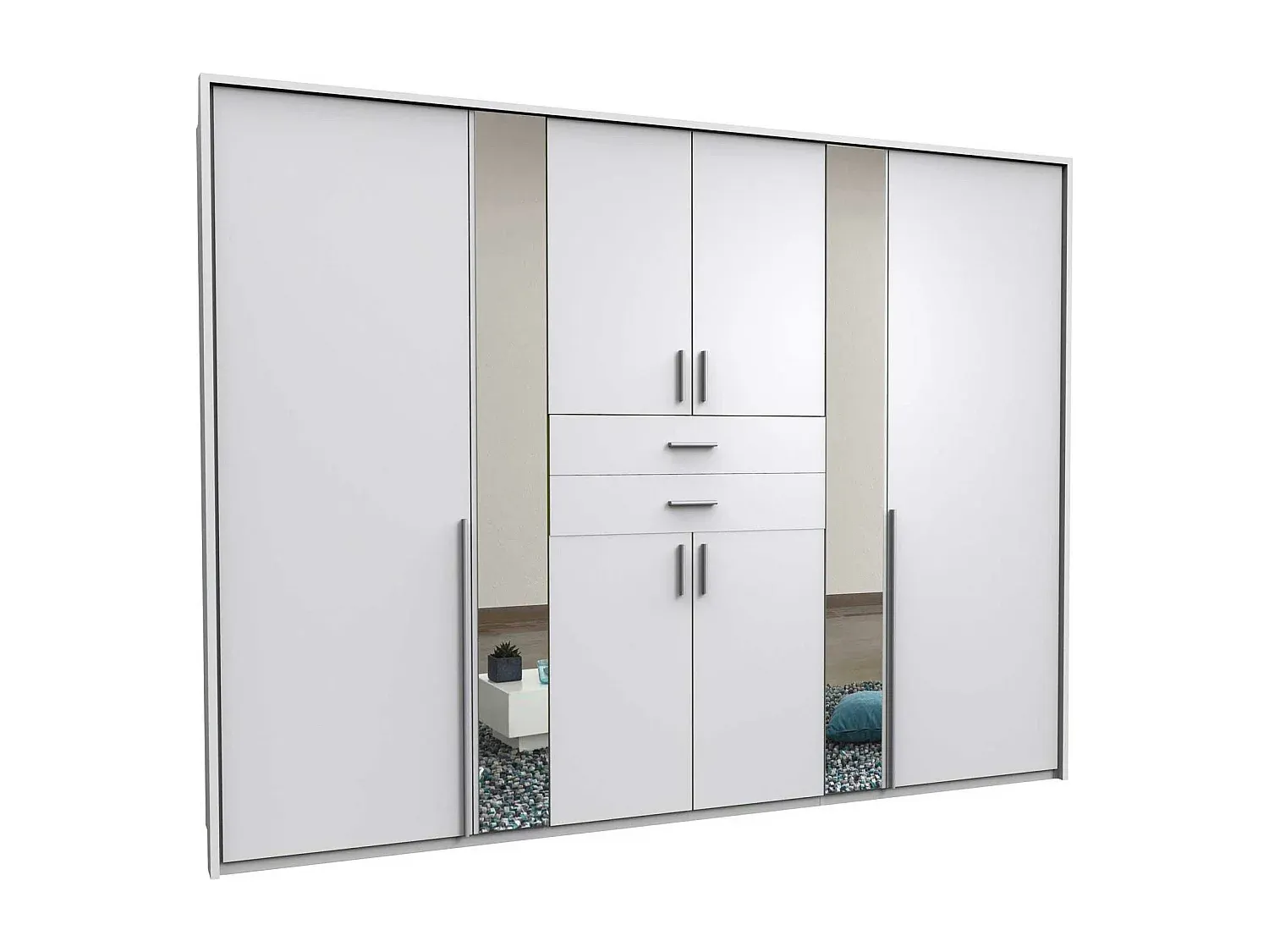 Großer Kleiderschrank mit Schiebetüren, Weiß