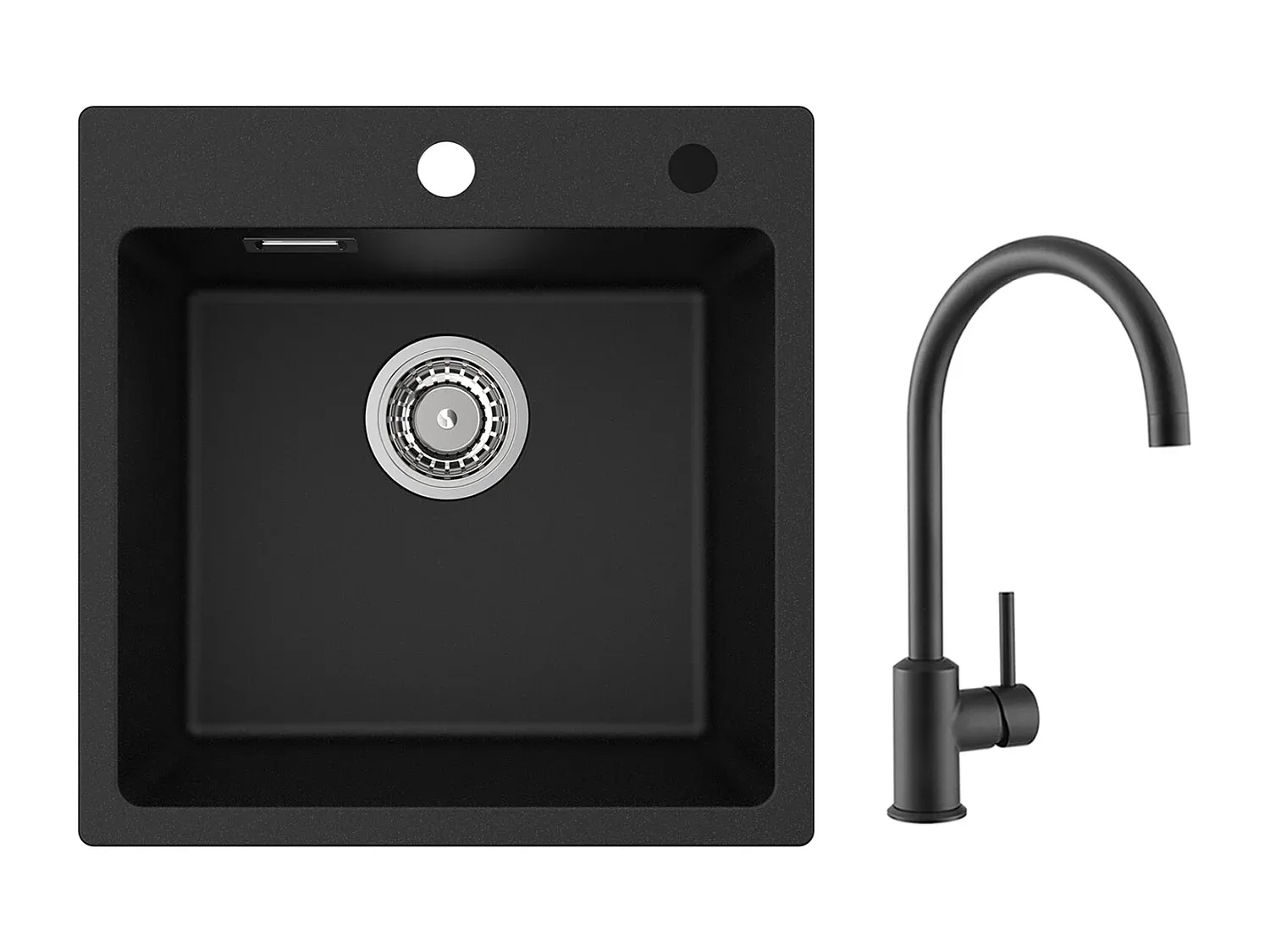 Einbau-Spüle aus Quarzharz mit Küchenarmatur, 45 x 45 cm, schwarz