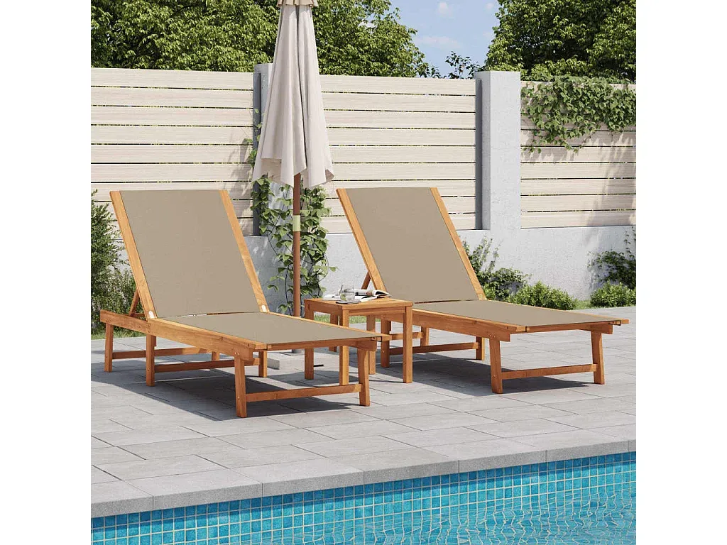 Gartenliege Set aus Akazienholz und Textilene in Taupe