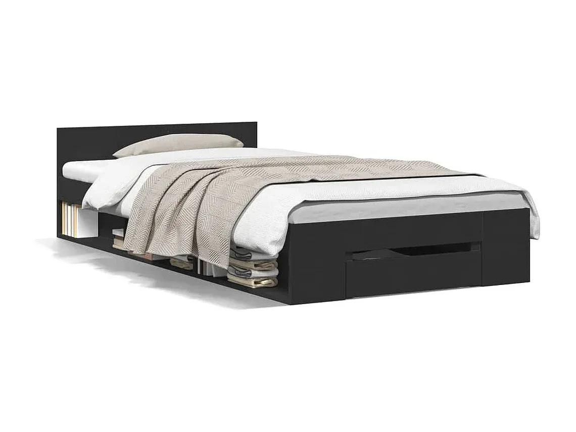 Einzelbett mit Stauraum 90x190 cm aus Holzwerkstoff, Schwarz