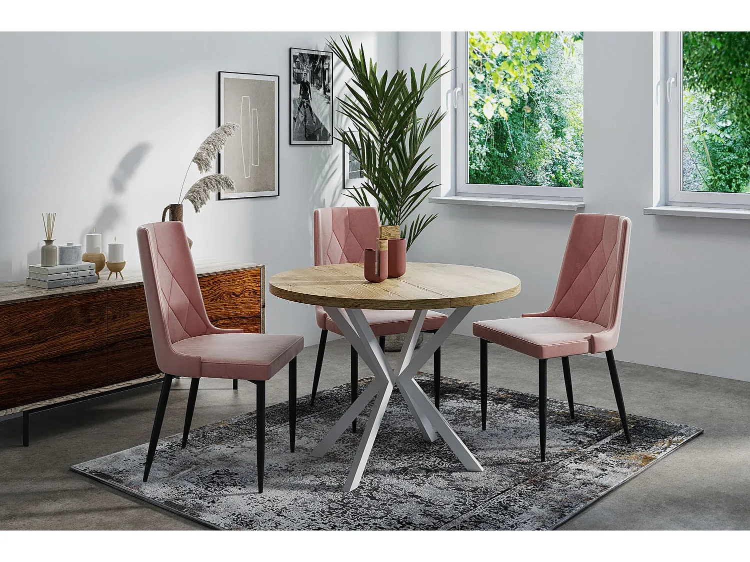 Runder Ausziehtisch für 8 Personen - Loftstil mit Metallbeinen - Verstellbar von 120 bis 200 cm - Industrieller Tisch für Wohnzimmer