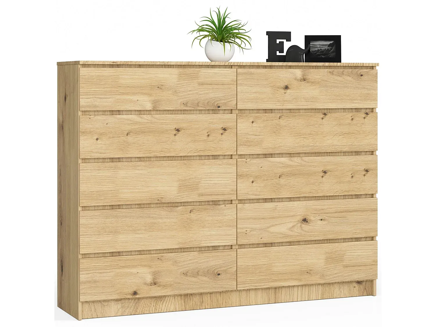 Große Eichenholz-Kommode mit 10 Schubladen, 160 cm