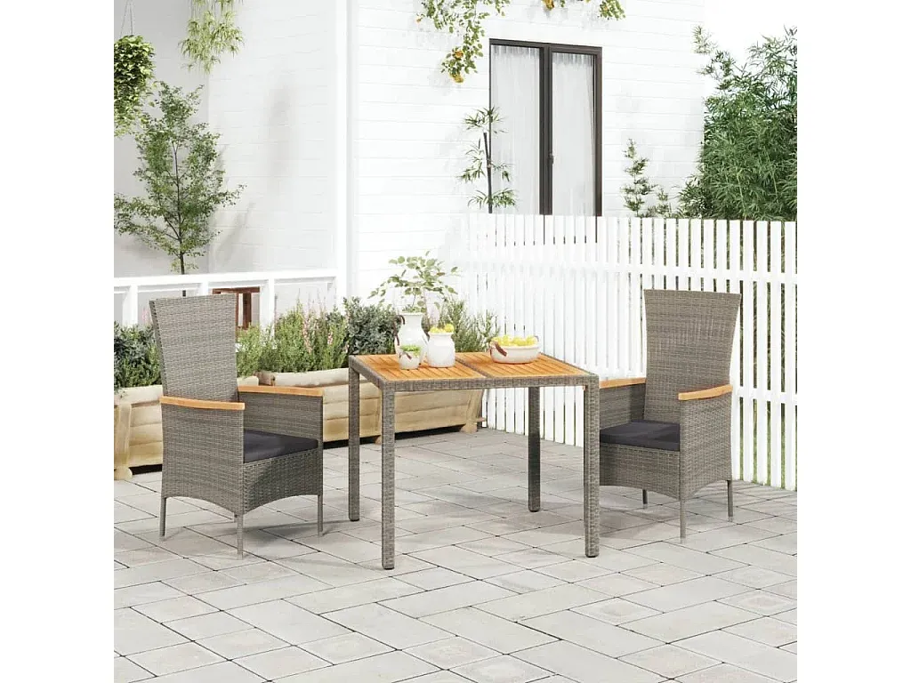 Garten-Essgruppe mit Kissen aus Polyrattan Grau