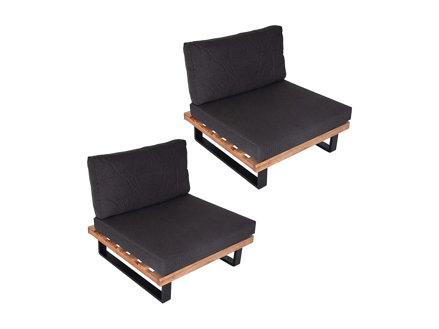 Zweisitziges Loungesessel-Set in Hellbraun mit Dunkelgrauem Polster