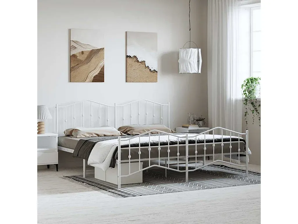 Metallbettgestell mit Kopf- und Fußteil, Weiß, 183x213 cm