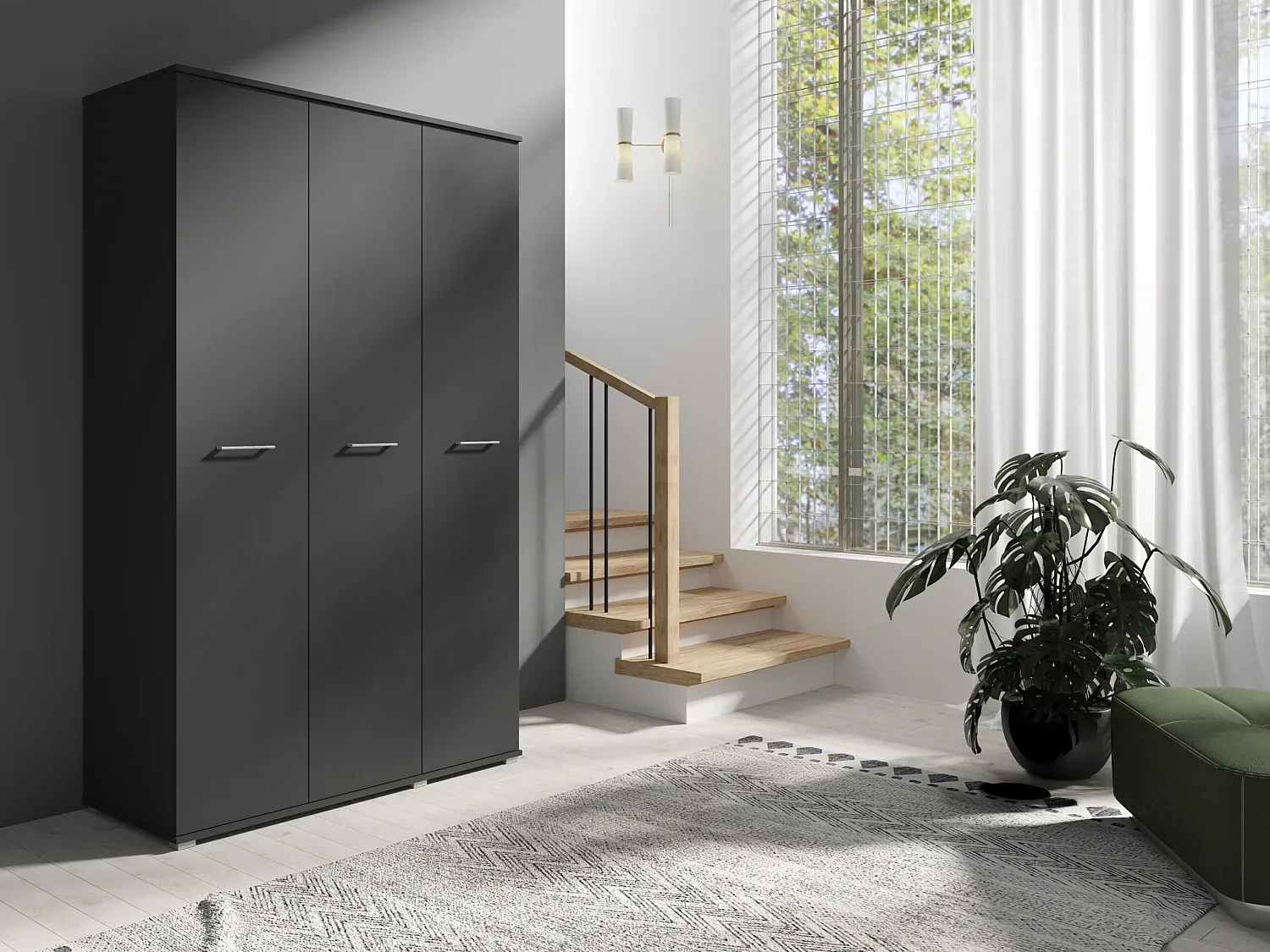 Drehtürenschrank mit Regalen und Kleiderstange, Anthrazit, 120 x 200 cm