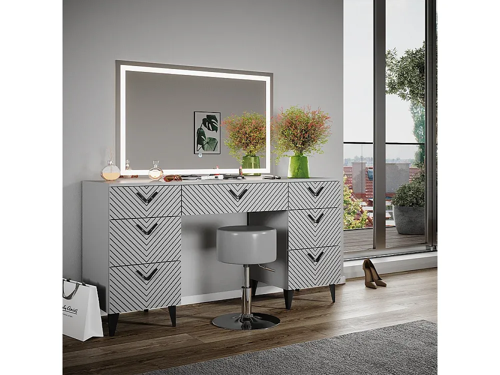 Moderner grauer Schminktisch mit Stauraum