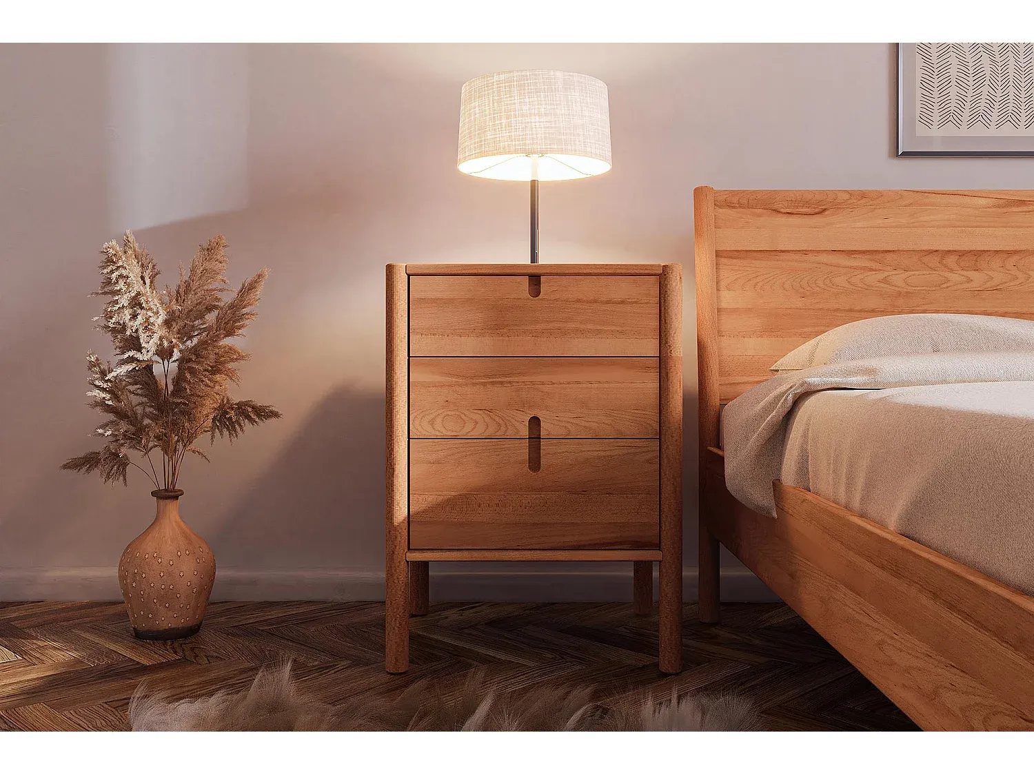 Nachttisch aus Kernbuche mit Schubladen, naturgeölt