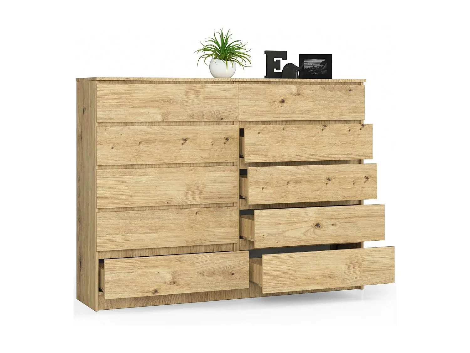 Große Eichenholz-Kommode mit 10 Schubladen, 160 cm