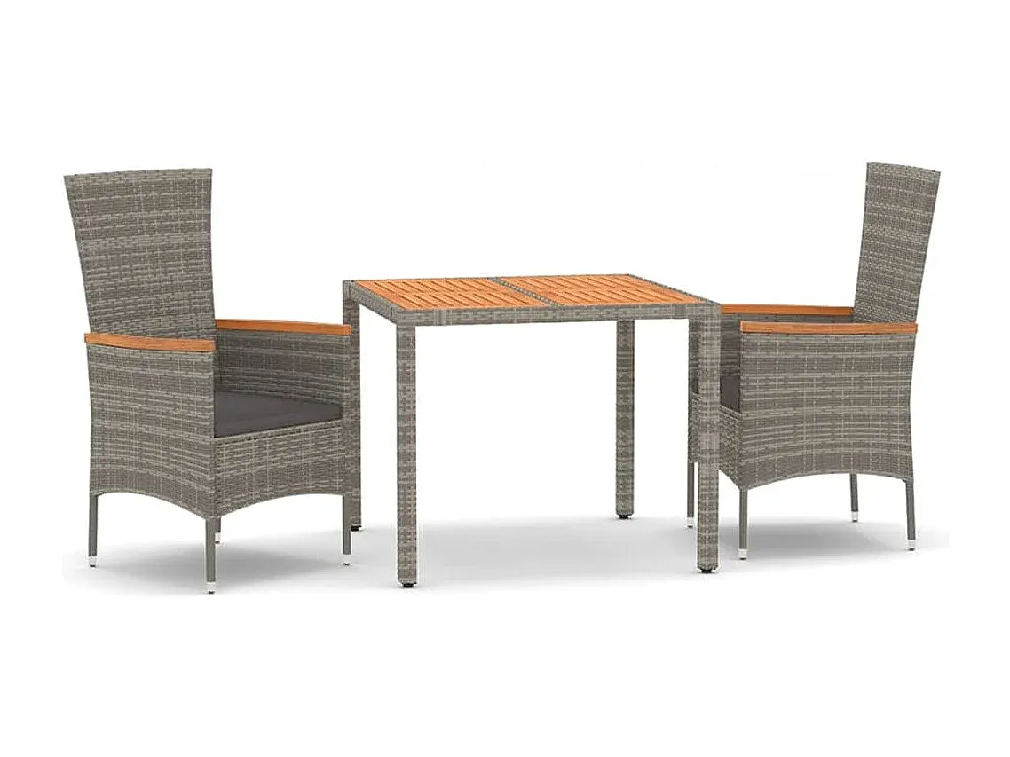 Garten-Essgruppe mit Kissen aus Polyrattan Grau