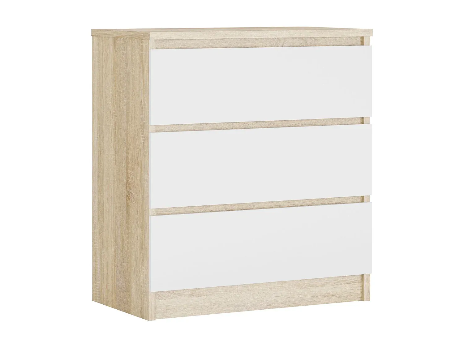 Holz-Kommode mit 3 Schubladen, Eiche/Weiß, 70 x 39 x 79 cm