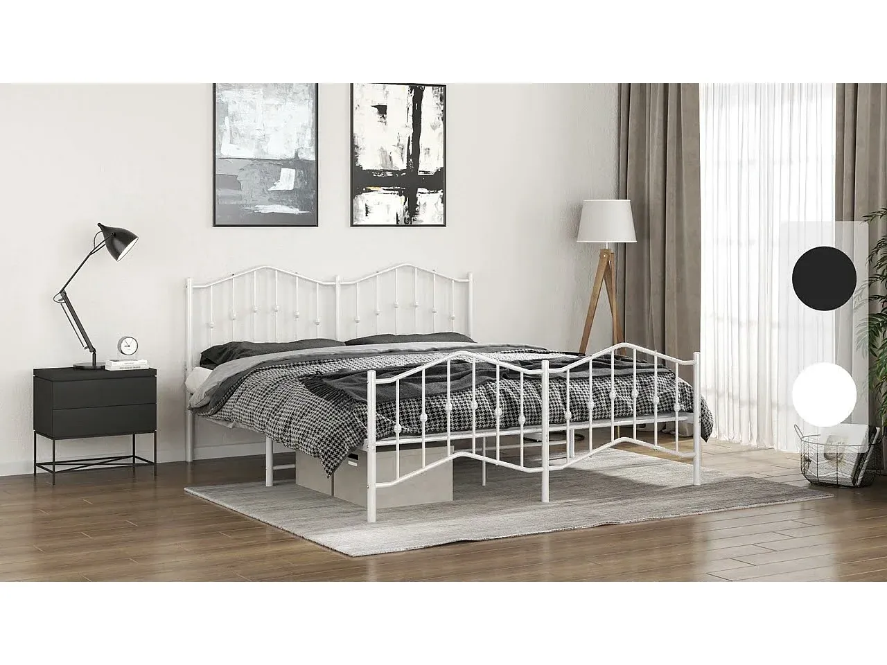 Metallbettgestell mit Kopf- und Fußteil, Weiß, 183x213 cm