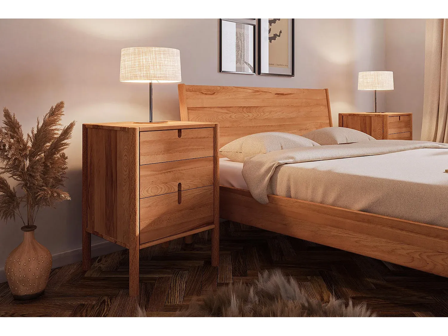 Nachttisch aus Kernbuche mit Schubladen, naturgeölt