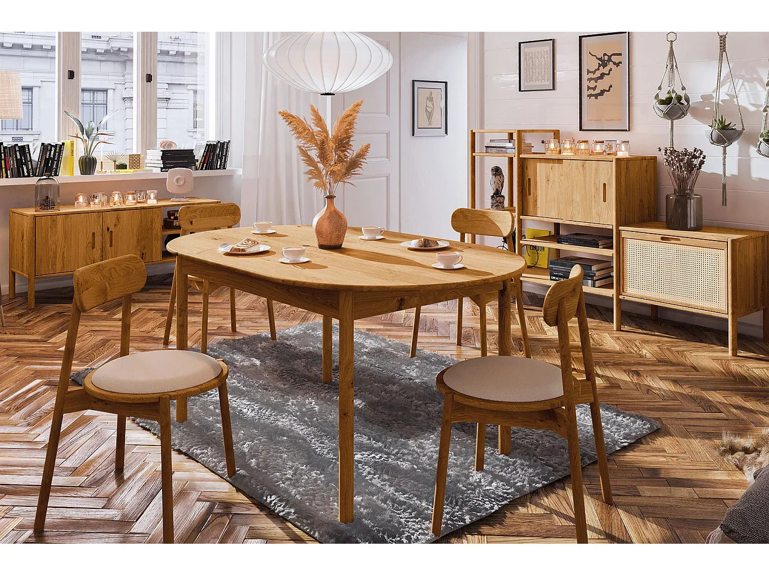 Ovaler Esstisch aus massiver Wildeiche, naturgeölt 100x140 cm