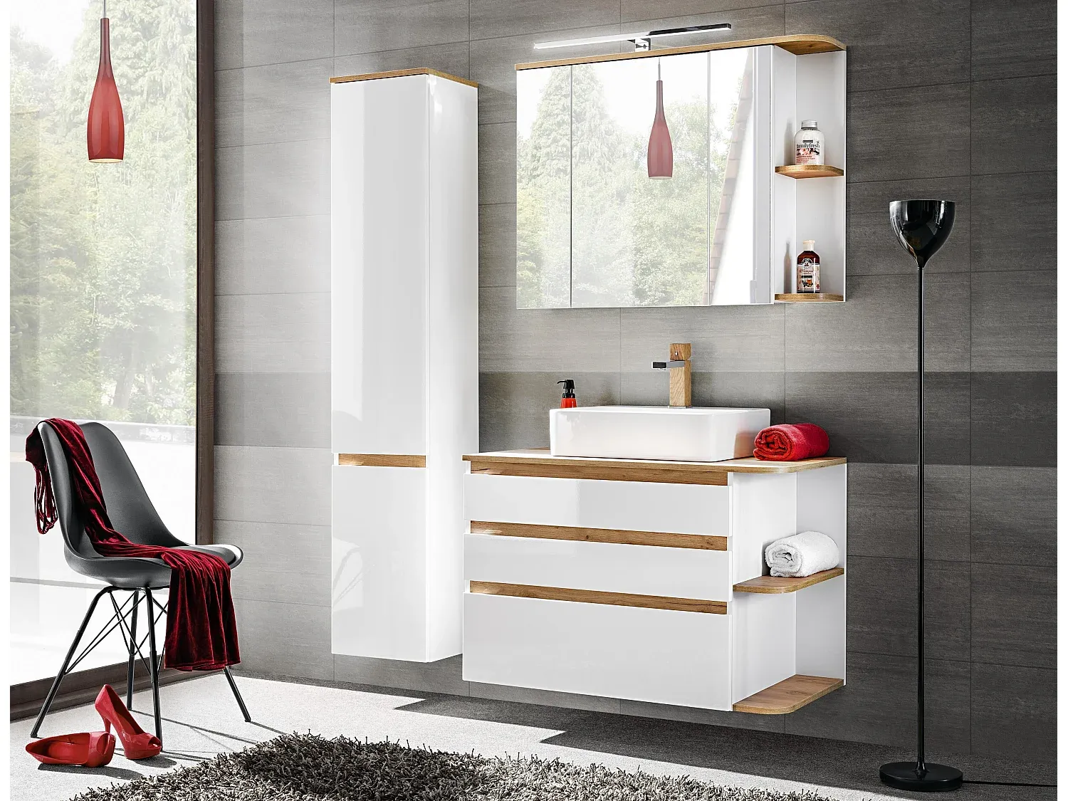 Moderner Hochschrank mit zwei Türen, 35x30x176 cm, Weiß