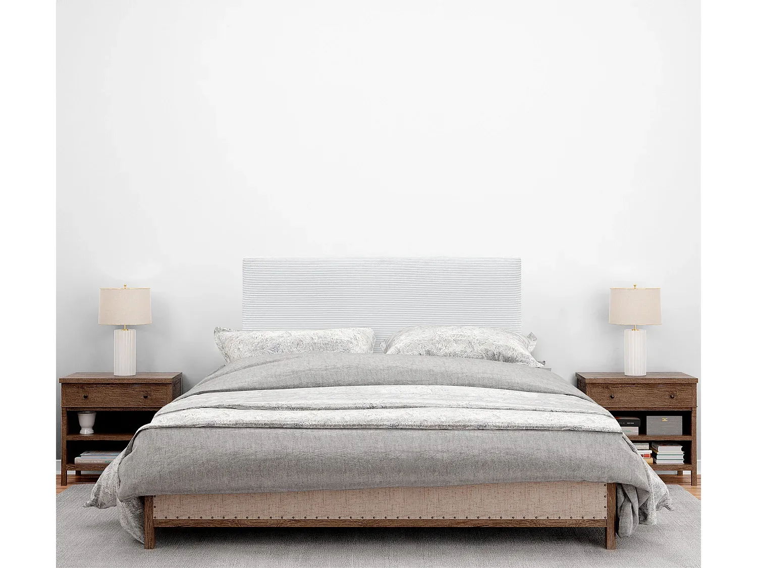 Glattes Kopfteil aus Cord mit Bettbeinen 105x105 Weiß