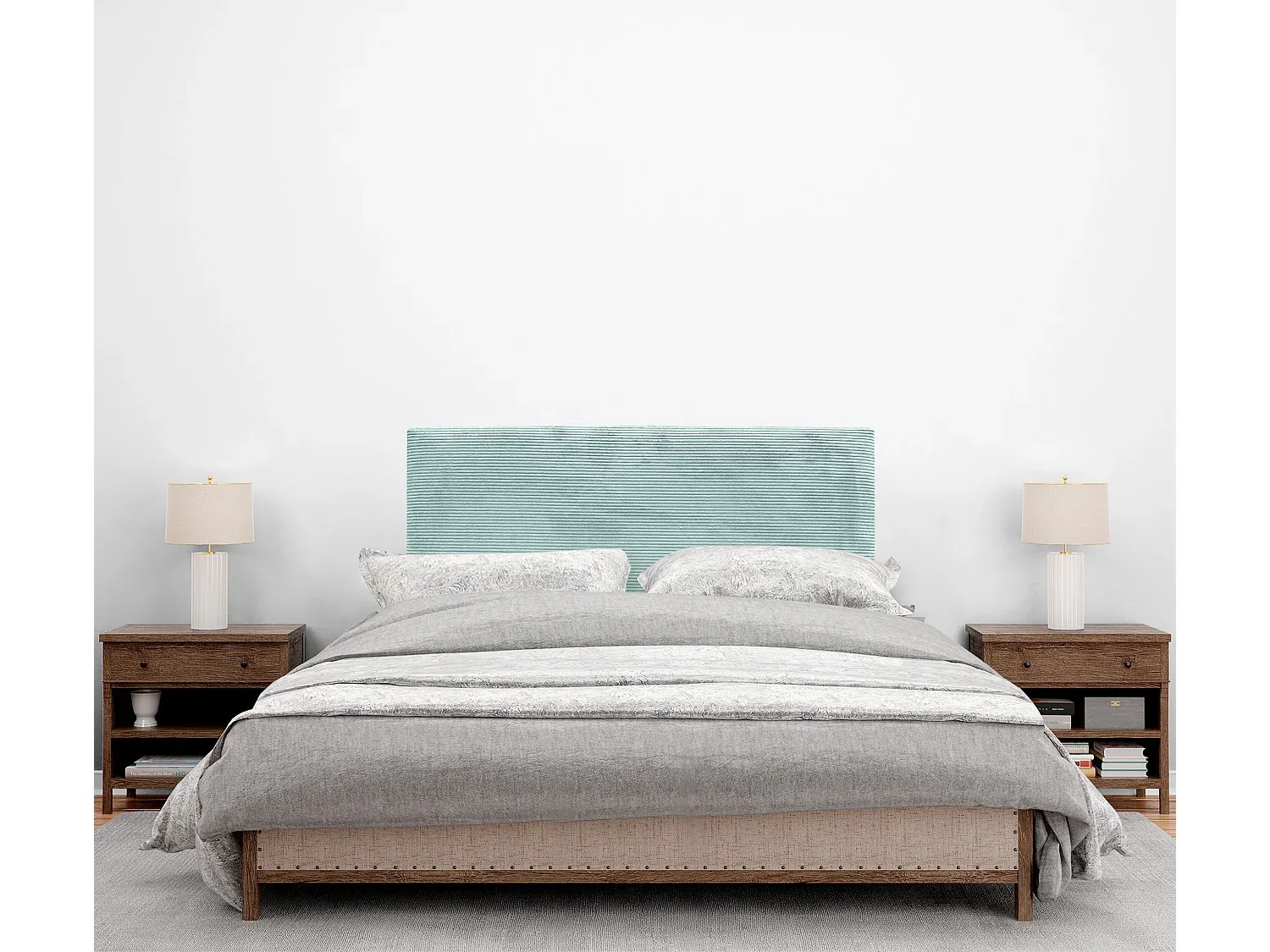 Glattes Kopfteil mit Bettbeinen in Aquagrün, 80x105 cm