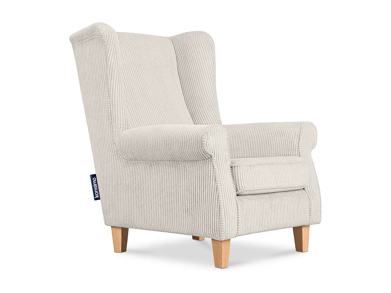 Bequemer Ohrensessel mit Kord-Stoffbezug in Beige