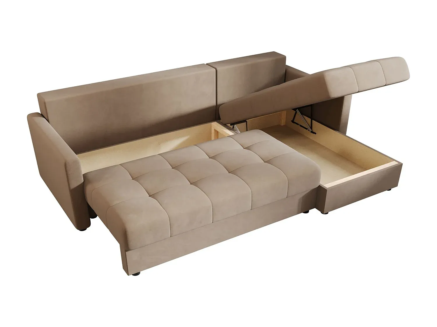 Bequemes Ecksofa mit Schlaffunktion und Stauraum, Braun