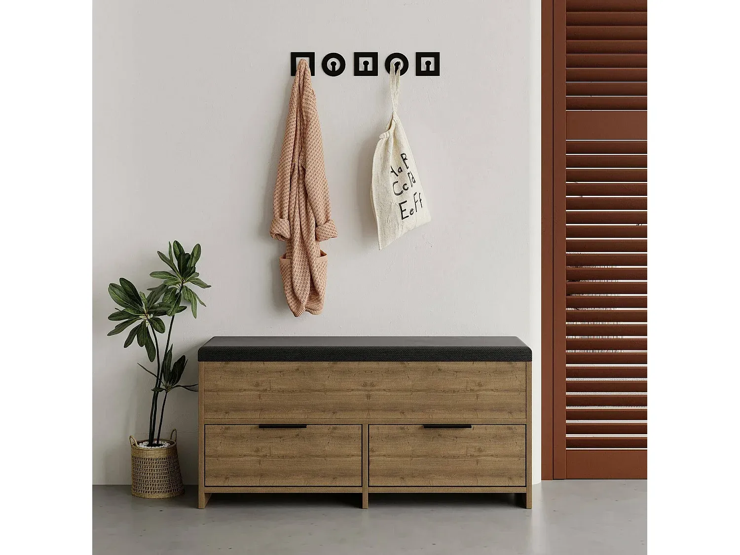 Moderner Schuhschrank aus Eiche für den Eingangsbereich, 106x34x50 cm