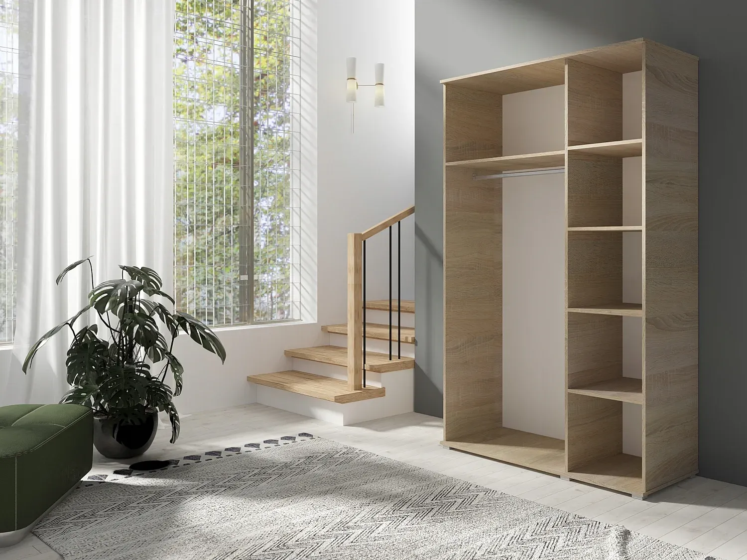 Drehtürenschrank mit Regalen und Kleiderstange, Anthrazit, 120 x 200 cm