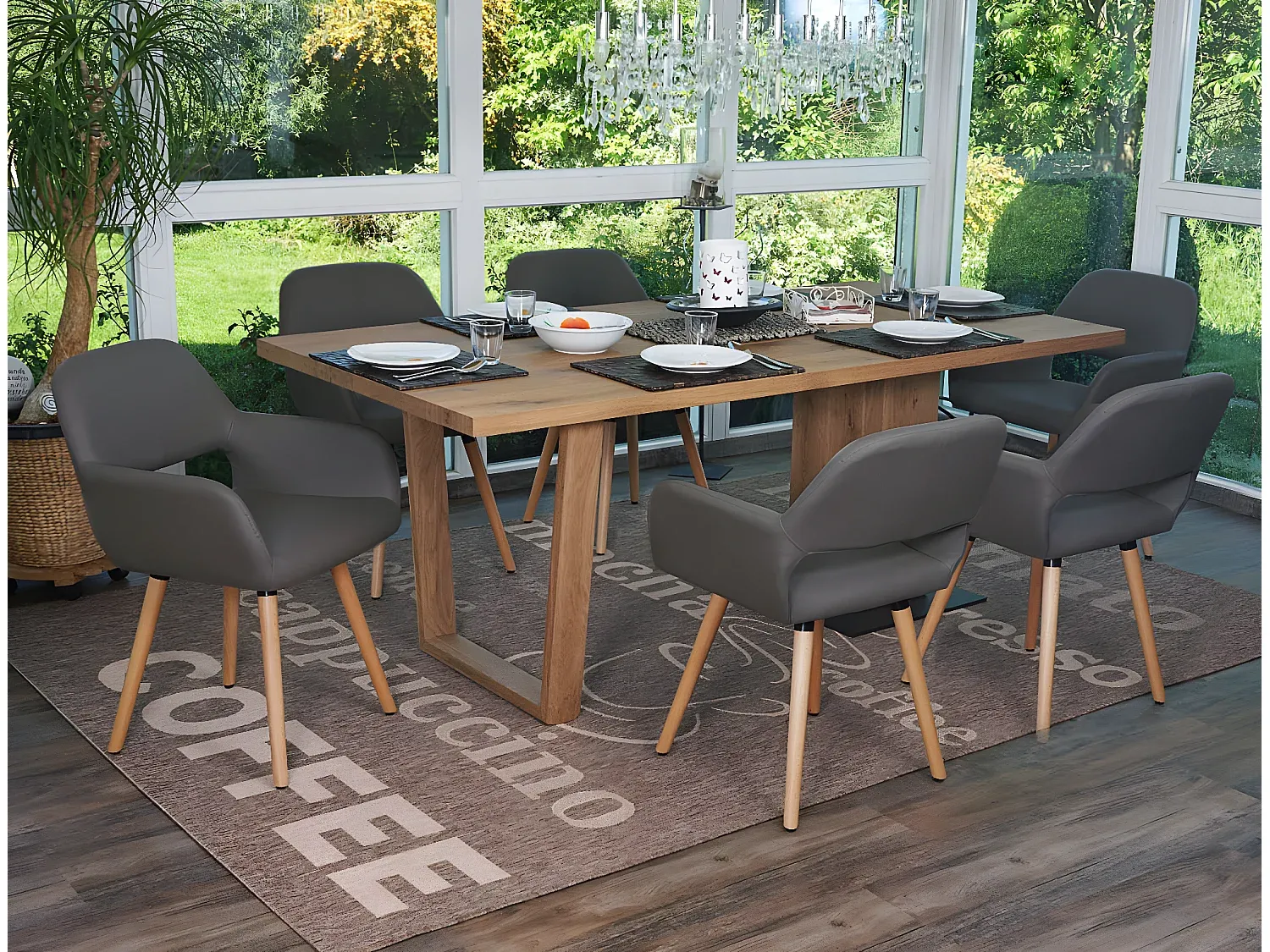 Esszimmerstühle Set, Kunstleder, Grau mit hellen Beinen