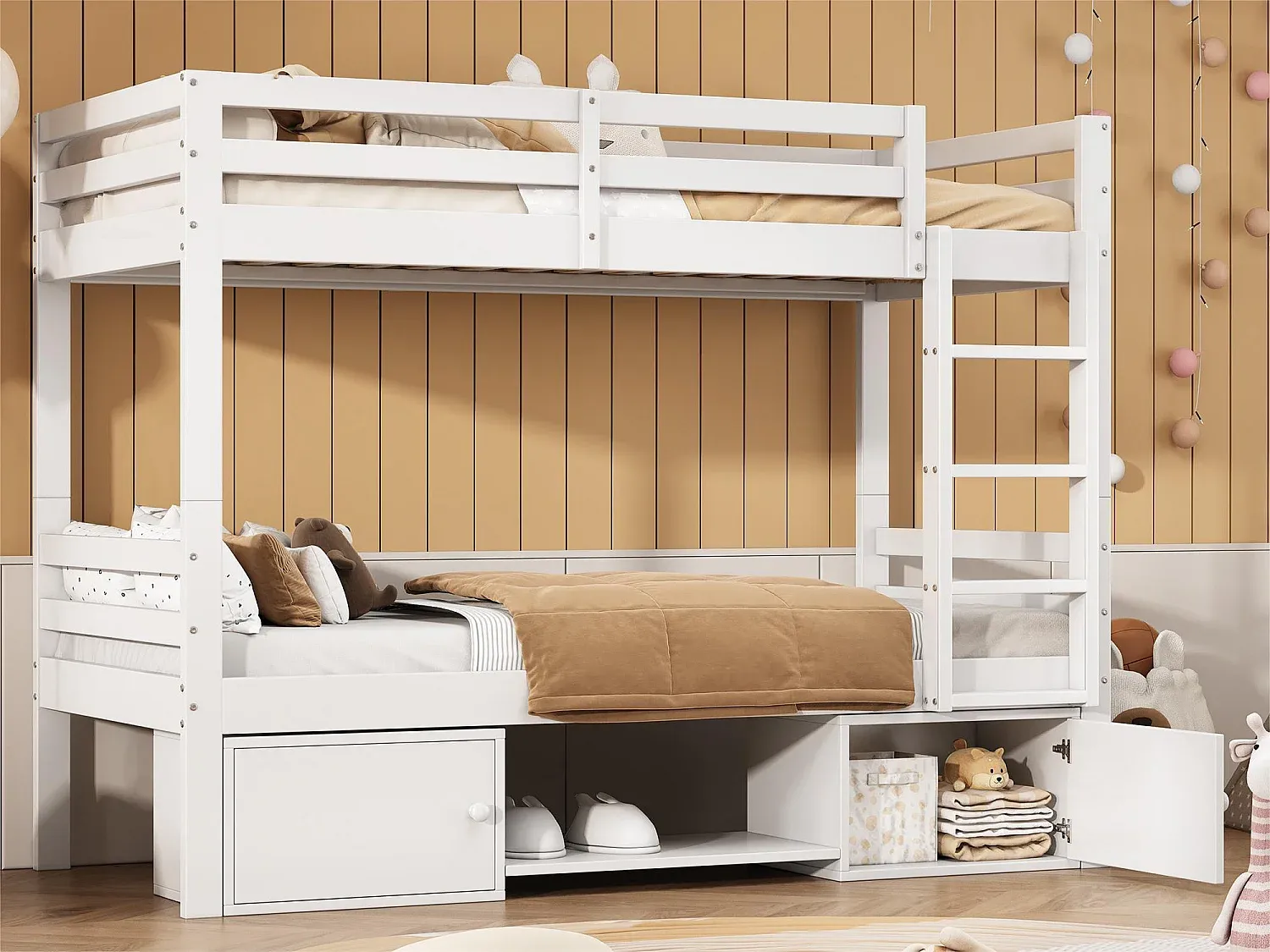 Mehrzweck-Etagenbett aus Kiefernholz, teilbar mit Stauraum