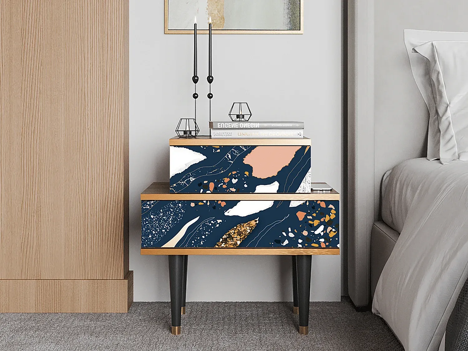 Moderner Nachttisch mit Walnuss-Akzent, 58x58x41 cm