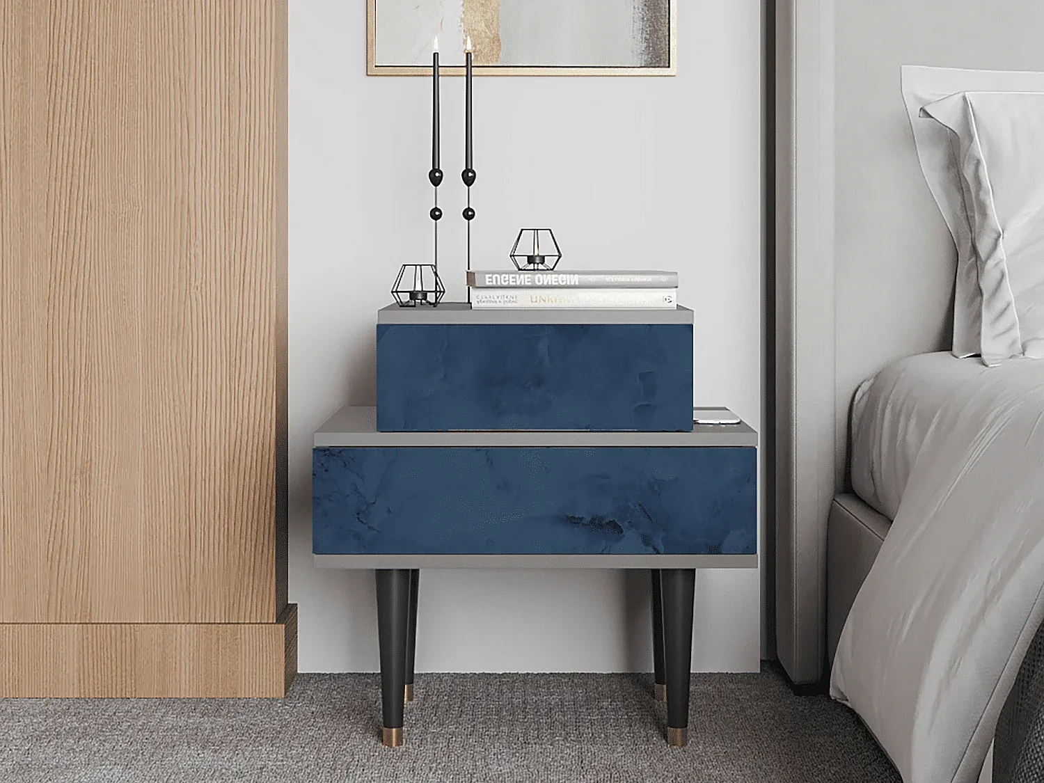 Moderner Nachttisch in Grau mit Stauraum